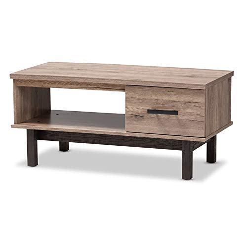 Two-Tone Oak Brown and Black 1-Drawer Coffee Table