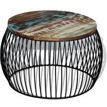 Tidyard Industrial Round Coffee Table Vintage End Table Living Room