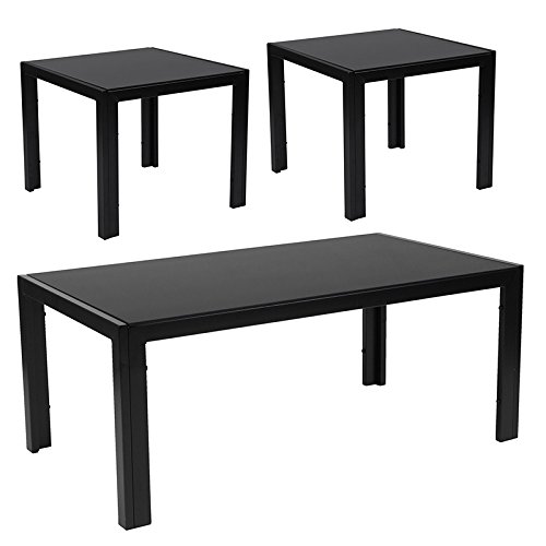 Coffee and End Table Set with Black Glass Tops