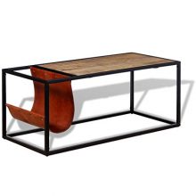 Tidyard Coffee Table with Genuine Leather Magazine Holder Mango