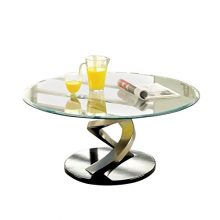 BOWERY HILL Oval Glass Top Coffee Table in Satin