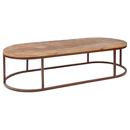 Kathy Kuo Home Tilton Rustic Lodge Reclaimed Wood Iron Oval Coffee Table