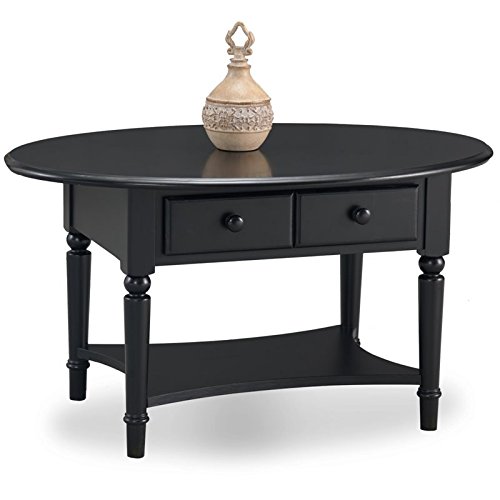 BOWERY HILL Oval 2 Drawer Coffee Table with Shelf in Swan Black