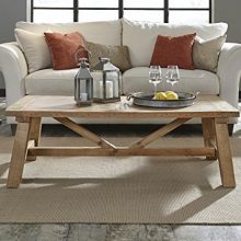 Benzara Wooden Coffee Table with Trestle Reinforced Sawhorse Base, Brown