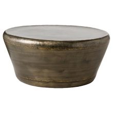 Kathy Kuo Home Romany Bazaar Brass Pewter Round Iron Coffee Table