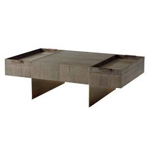 Bloc Rectangular Grey Wood Gold Metal Coffee Table