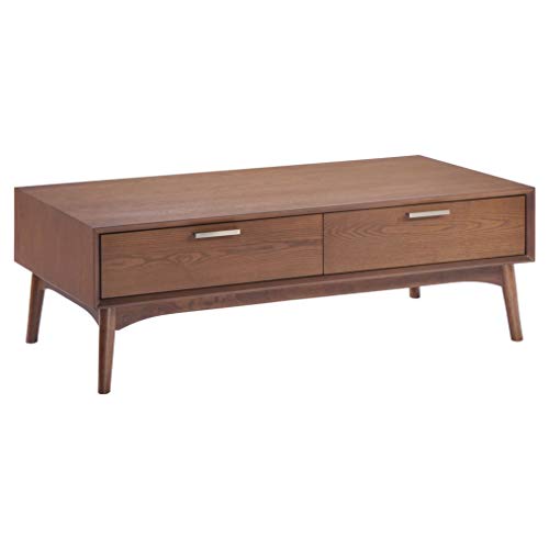 Kathy Kuo Home Donny Mid Century Walnut Wood Two Drawer Coffee Table