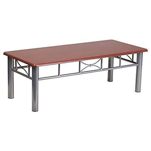 Offex Mahogany Laminate Coffee Table with Silver Steel Frame