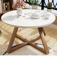 YX Tea Table, Round Bedroom Small Coffee Table, Simple Living Room Creative Solid Wood Side Table, Mini Round Small Desk,White,60Cm/23.4In