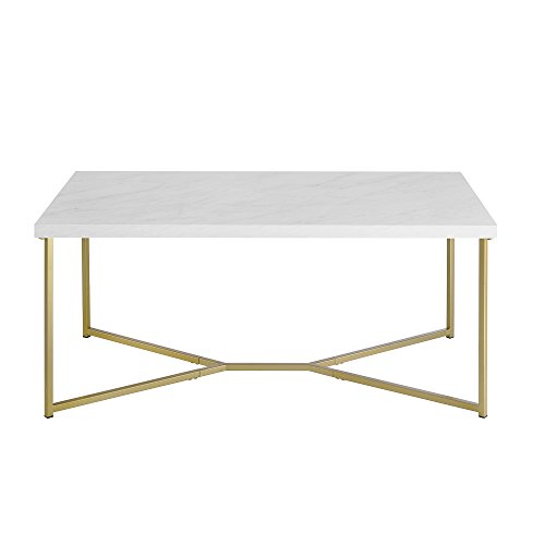Furniture Short Rectangular Coffee Table Faux White Marble