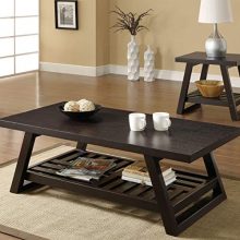 StarSun Depot Contemporary Coffee Table with Slatted Bottom Shelf in Rich Brown
