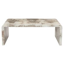 Kathy Kuo Home Karri Regency White Vellum Wrapped Brown Coffee Table