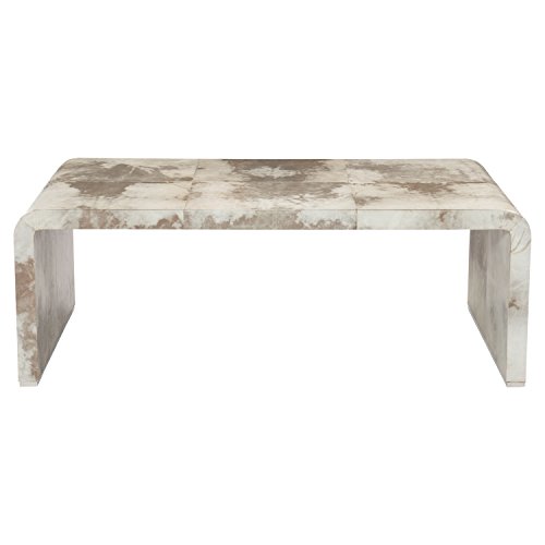 Kathy Kuo Home Karri Regency White Vellum Wrapped Brown Coffee Table
