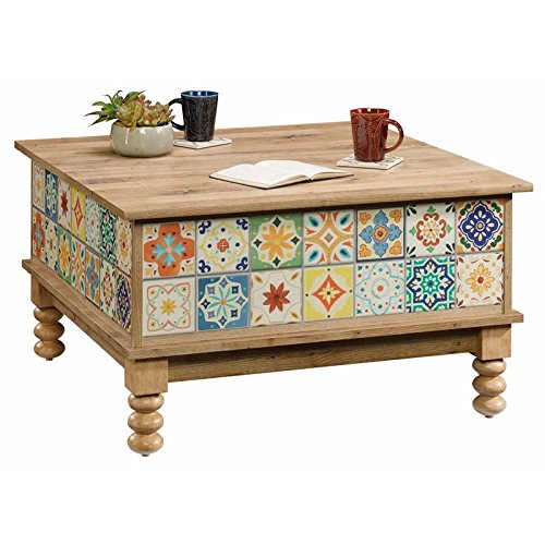 Pemberly Row Square Lift Top Coffee Table in Antigua Chestnut