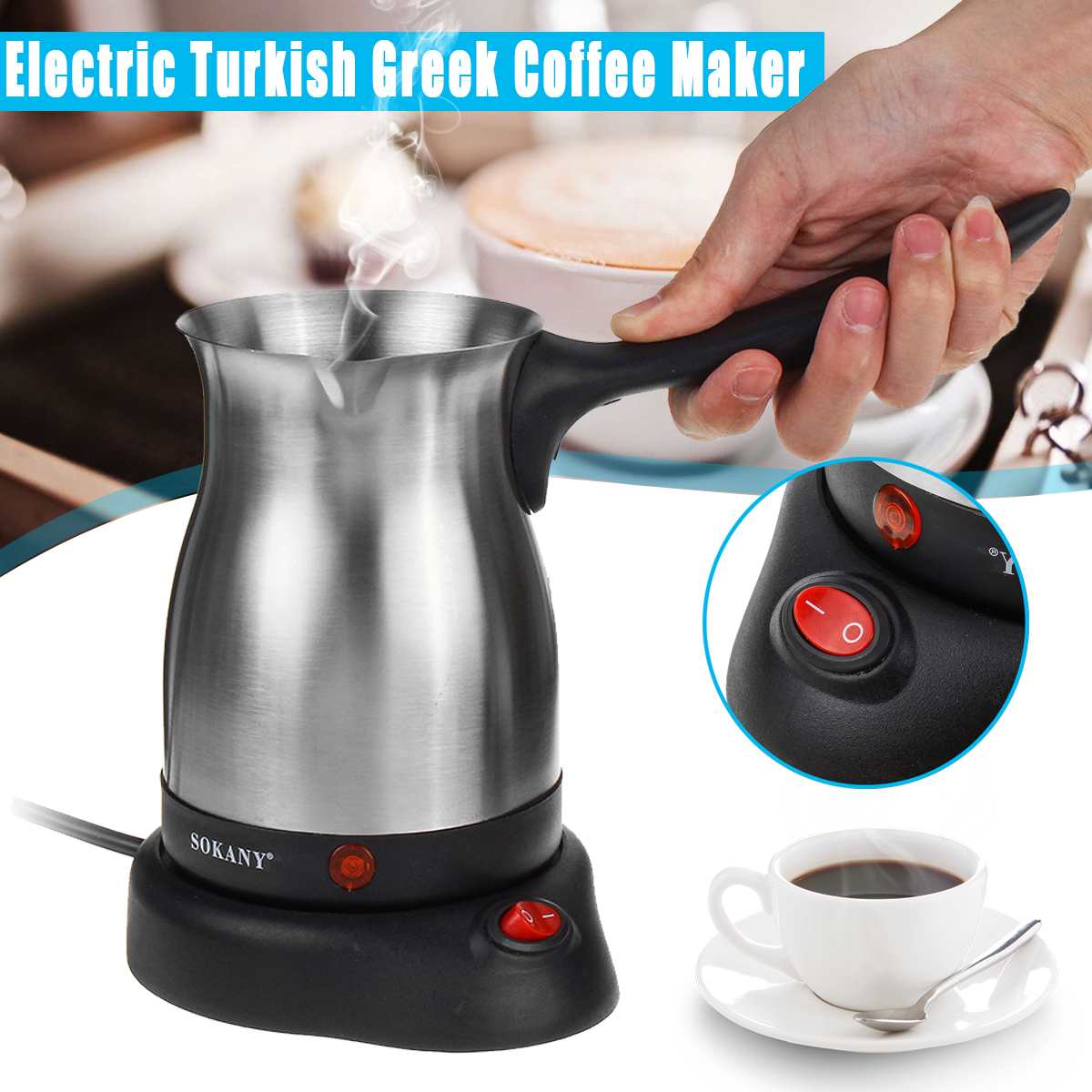 Stainless Steel Electric Turkish Greek Coffee Maker 220V-240V 800W Machine Espresso Moka Pot Waterproof IPX4 Mulfunctional