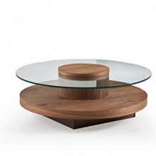 Glass Veneer Finished Living Room Round Coffee Table, Walnut