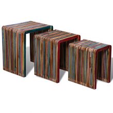 Three Piece Nesting Tables Colorful Reclaimed Teak Wood