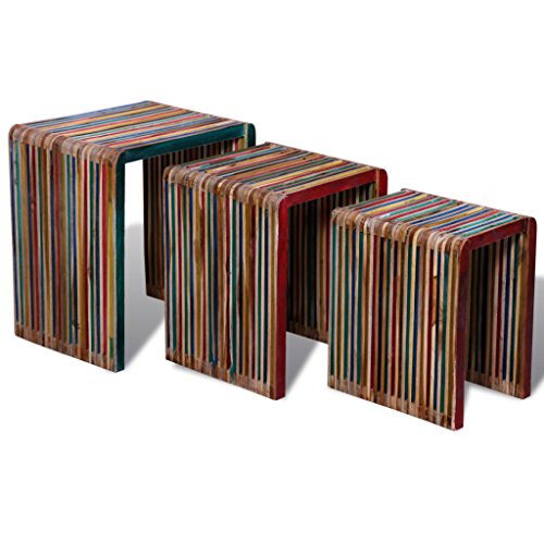 Three Piece Nesting Tables Colorful Reclaimed Teak Wood
