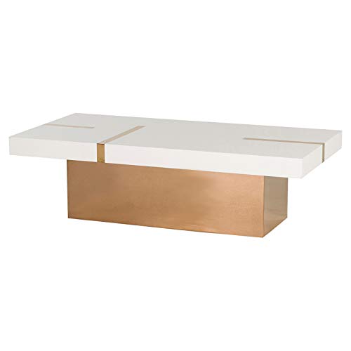Kathy Kuo Home Kelly Hoppen Band Hollywood Regency Rectangular Snow White Lacquered Top Coffee Table