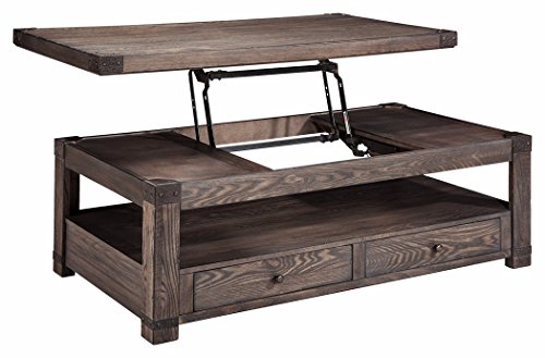 Burladen Lift Top Coffee Table - Industrial - Washed Grayish Brown