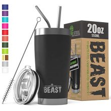 BEAST 20oz Tumbler Insulated Stainless Steel Coffee Cup with Lid, 2 Straws, Brush & Gift Box by Greens Steel (20 oz, Matte Black)