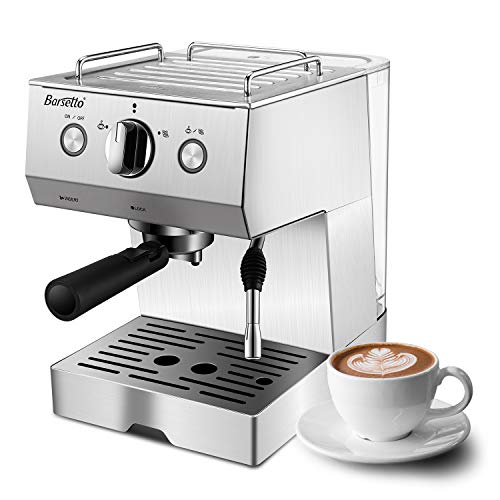 Espresso Machine Coffee Machine with 15 bar Pump Powerful Pressure Coffee Brewer, Coffee maker with Milk Frother Wand for Cappuccino Latte and Mocha, Silver, Stainless Steel, 1050W