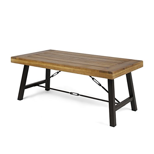 Great Deal Furniture Easter Outdoor Acacia Wood Coffee Table, Teak, Finish/Rustic Metal