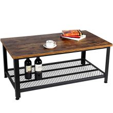 TomCare Coffee Table Rustic Cocktail Table Living Room Table with Storage Shelf MDF with Black Metal Frame Furniture Vintage Home Decor Large for Living Room Bedroom