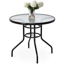 Tangkula Patio Table 32" Tempered Glass Top Metal Frame Outdoor Garden Poolside Balcony Dining Bistro Table (Clear)