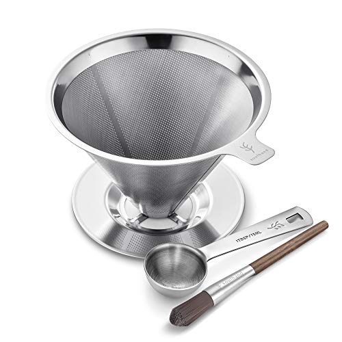 Soulhand Pour Over Metal Coffee Dripper, Reusable Stainless Steel Filter Cone Single Serve Coffee Brewer Maker, with 15ml/1tbsp Coffee Scoop for Home Office Travel Camping