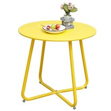 Grand Patio Steel Patio Coffee Table, Weather Resistant Outdoor Side Table, Small Round End Table, Yellow