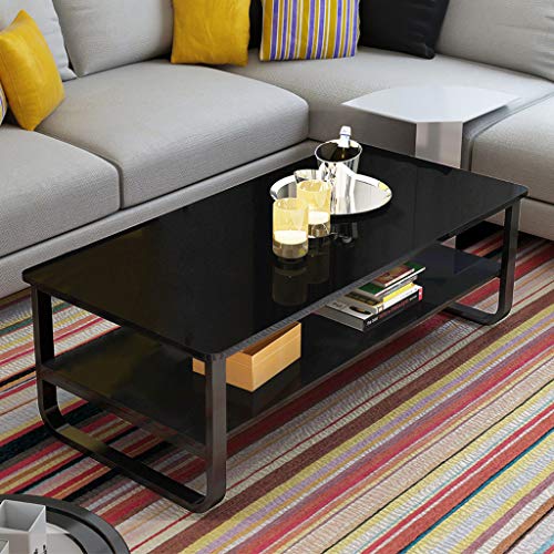 Ketteb Modern Home Coffee Table 2-Tier Cocktail Table with Storage Shelf for Living Room Look Accent Furniture with Metal Frame Modern Studio Collection Classic Rectangular Coffee Table (Black)