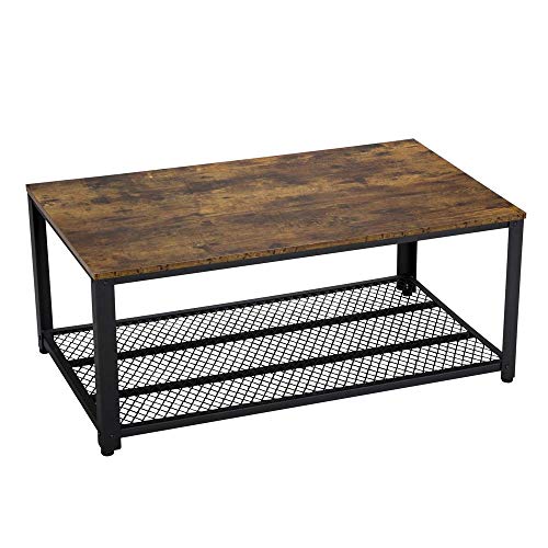 Yaheetech Industrial Coffee Table with Storage Shelf for Living Room, Accent Table with Metal Frame, Easy Assembly, Wood Look Furniture, Rustic Brown