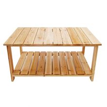 LOKATSE HOME Natural Outdoor Wood Coffee Table Storage Shelf, Adirondack