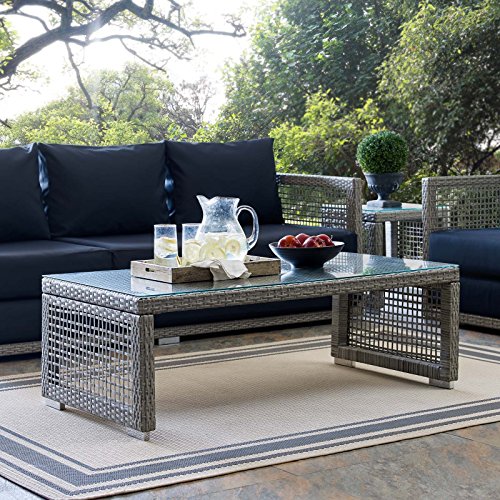 Modway EEI-2919-GRY Aura Rattan Outdoor Patio Coffee Table in Gray