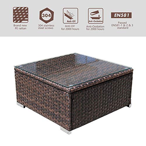 DIMAR garden 1 Piece Outdoor Rattan Patio Furniture Wicker Coffee Table Sectional Sofa Conversation Set Lawn Garden Pool Courtyard Tea Table Backyard Chair Weather Outdoor Patio Sofa(Mix Brown 64CM)