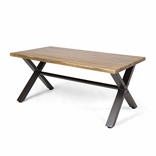 Great Deal Furniture 304396 Ishtar Outdoor Acacia Wood Coffee Table, Teak, Finish/Rustic Metal