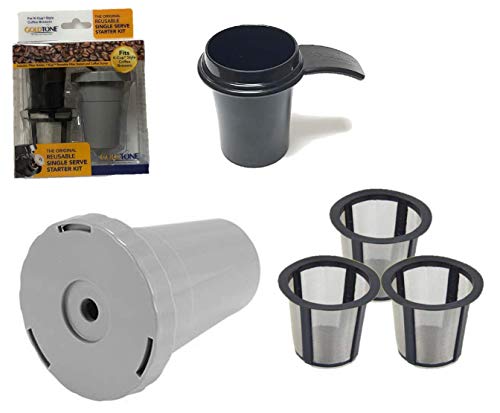 GoldTone Brand Reusable Single Serve Starter Kit for Keurig Includes - (1) My K-Cup Filter Housing, (3) Reusable K-Cup Filter, (1) 1 OZ Coffee Scoop - BPA Free