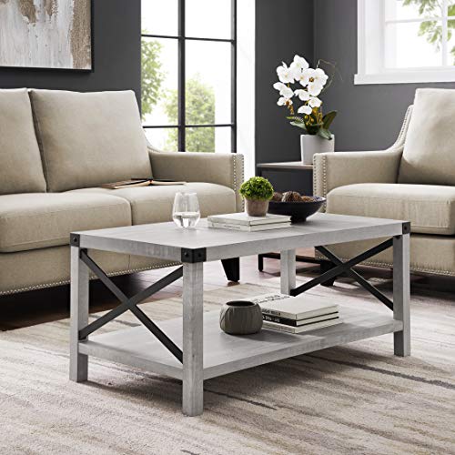 WE Furniture AZF40MXCTST Modern Farmhouse Coffee Table with Storage for Living Room, 40", Stone Grey