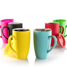 MITBAK 6-Pack Ceramic Coffee Mug Set with Lids - Colorful Travel Mugs for Coffee and Tea