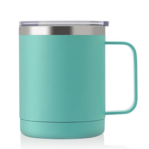 ONEB 12oz Tumbler Stainless Steel Coffee Mug with Handle - Double Wall Vacuum Cup wth Lid for Hot & Cold Drinks (Mint Green, 12oz-1 Pack)
