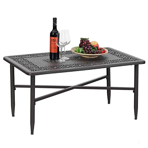 PHI VILLA 38.6"x23" Outdoor Patio Retro Tea Table Cast Aluminum Rectangular Elegant Bistro Coffee Table - Frosted Surface