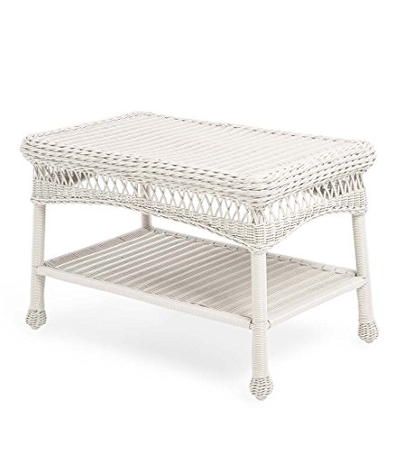 Plow & Hearth 39006-BWH Easy Care Outdoor Resin Wicker Coffee Table, 29.5" L x 17.5" W x 18.5" H, Ivory