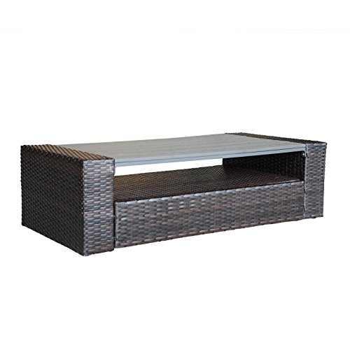 ORNO TTOBE All Weather Outdoor Patio Coffee Table with Storage and Wood Top