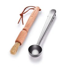 Soulhand Coffee Grinder Espresso Machine Cleaning Brush Natural Boar Bristles Wooden Handle + Stainless Steel Coffee Measuring Scoop with Bag Clip 1tbsp / 15ml Coffee Tool Set