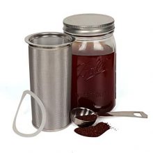 Cold Brew Coffee Maker Filter for 1Quart/32ounce Wide Mouth Mason Jar-Iced Coffee&Tea&Fruit Maker-Food grade 304 Stainless Steel coffee Filter-Free silicone seal gasket&Coffee Scoop.(Jar NOT Included)