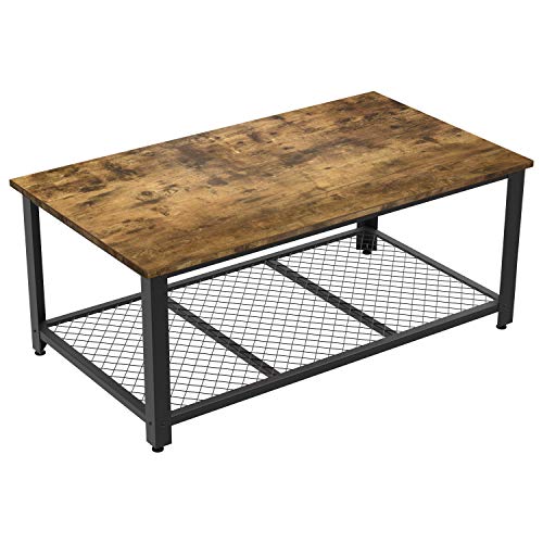 IRONCK Industrial Coffee Table for Living Room, Tea Table with Storage Shelf, Wood Look Accent Furniture with Metal Frame, Rustic Home Decor, Vintage Brown