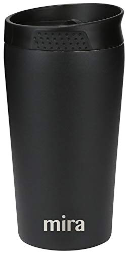 MIRA 12 oz Stainless Steel Insulated Coffee Travel Mug for Coffee, Tea | Spill Proof Press Lid Tumbler | Vacuum Insulated Coffee Thermos Cup Keeps Hot or Cold | Black