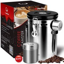 Large Coffee Bean Container with Scoop, Coffee Bag and Travel Jar - Stainless Steel Airtight Storage Canister with Co2 Gas Release and Calendar Wheel
