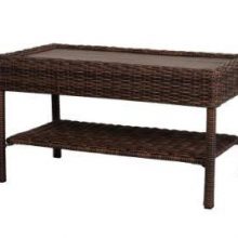 Hampton Bay Wicker Outdoor Coffee Table with Powder-Coated Steel Frame in Brown Finish